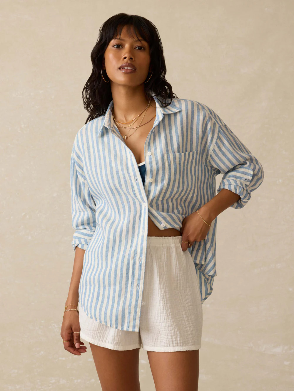 Laguna Linen Relaxed Shirt - Ocean Lucy Stripe | Faherty