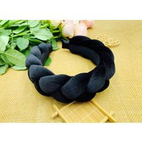 Black Velvet Wide Braided Headband, Black Padded Headband, Woven Plait Headband, Wide Headband | Etsy (US)