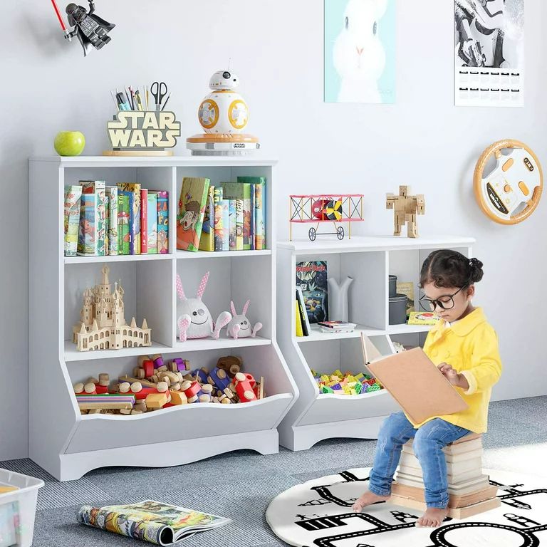 Homfa Kid's Cubby Toy Storage Cabinet, Wood Toy Organizer of 5 Bins, Children's White Bookcase, T... | Walmart (US)