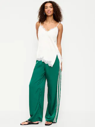 High-Waisted Satin Track Pants | Old Navy (US)