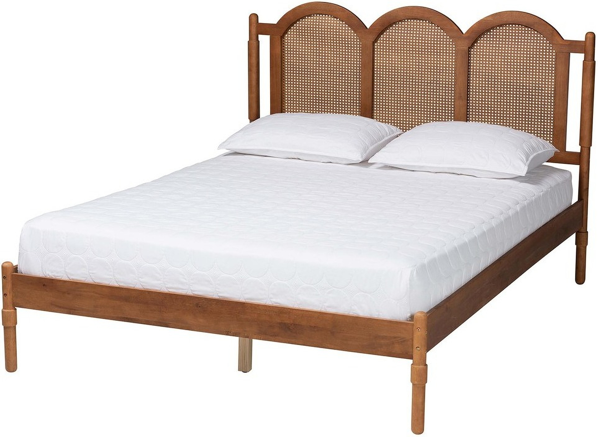 Thatcher Wood Queen Platform Bed With Woven Rattan In Walnut Brown | 1stopbedrooms