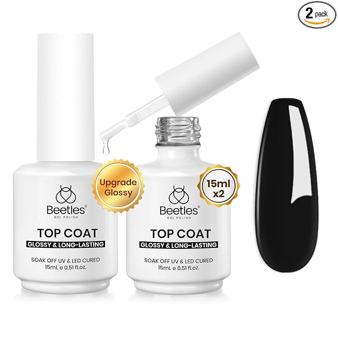 Beetles Extra Glossy No Wipe Gel Top Coat, 2 Pcs 15ml Super Shiny Clear Glossy Top Coat Gel Nail ... | Amazon (US)
