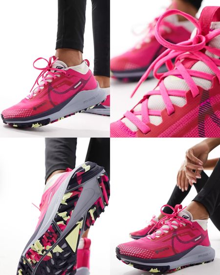 Pink running trainers. Nike Running React Pegasus Trail 4 Gore-Tex trainers in fierce pink and grey.
On sale! Under £110 at Asos. Affordable fashion.  Wardrobe staple. Timeless. Gift guide idea for her. Luxury, elegant, clean aesthetic, chic look, feminine fashion, trendy look, sporty, sport, runner, gym. 

#LTKfitness #LTKActive #LTKsalealert