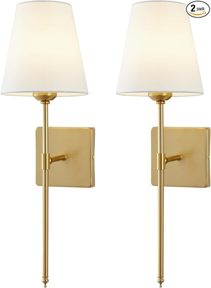 Wall Sconces Sets of 2, White Fabric Shades Wall Sconces, Hardwired Retro Industrial Wall Lamps, ... | Amazon (US)