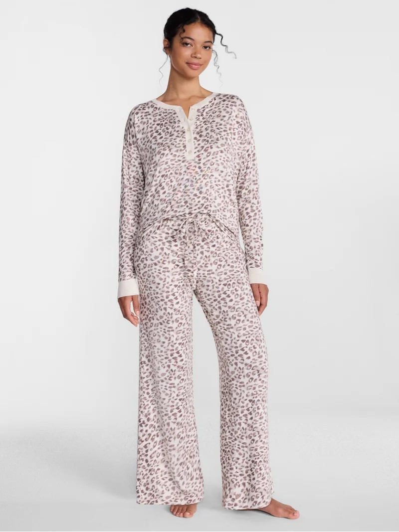 Joyspun Women's Cozy Lounge Collection Hacci Henley Top and Pants, 2-Piece Pajama Set, Sizes XS-3... | Walmart (US)