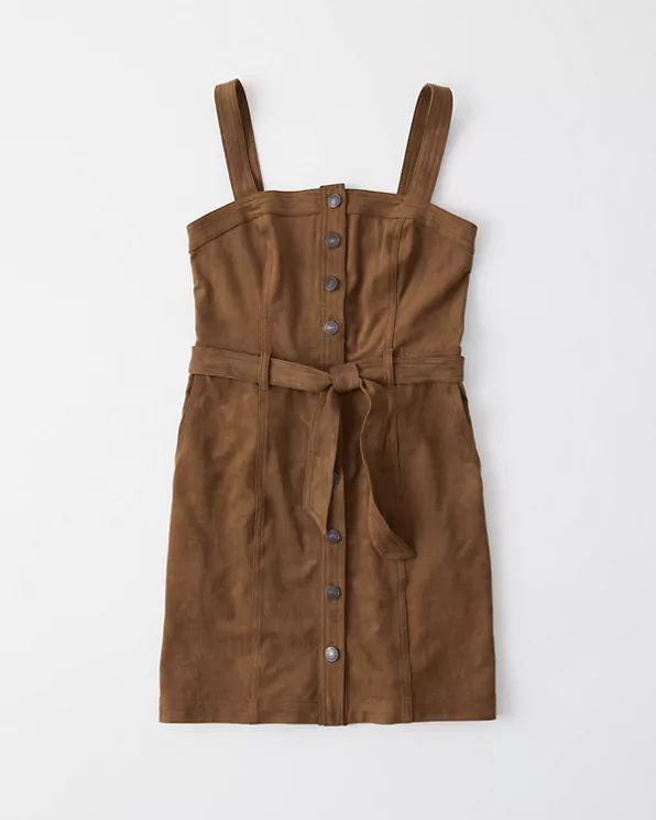 Faux Suede Button-Up Pinafore Dress | Abercrombie & Fitch US & UK