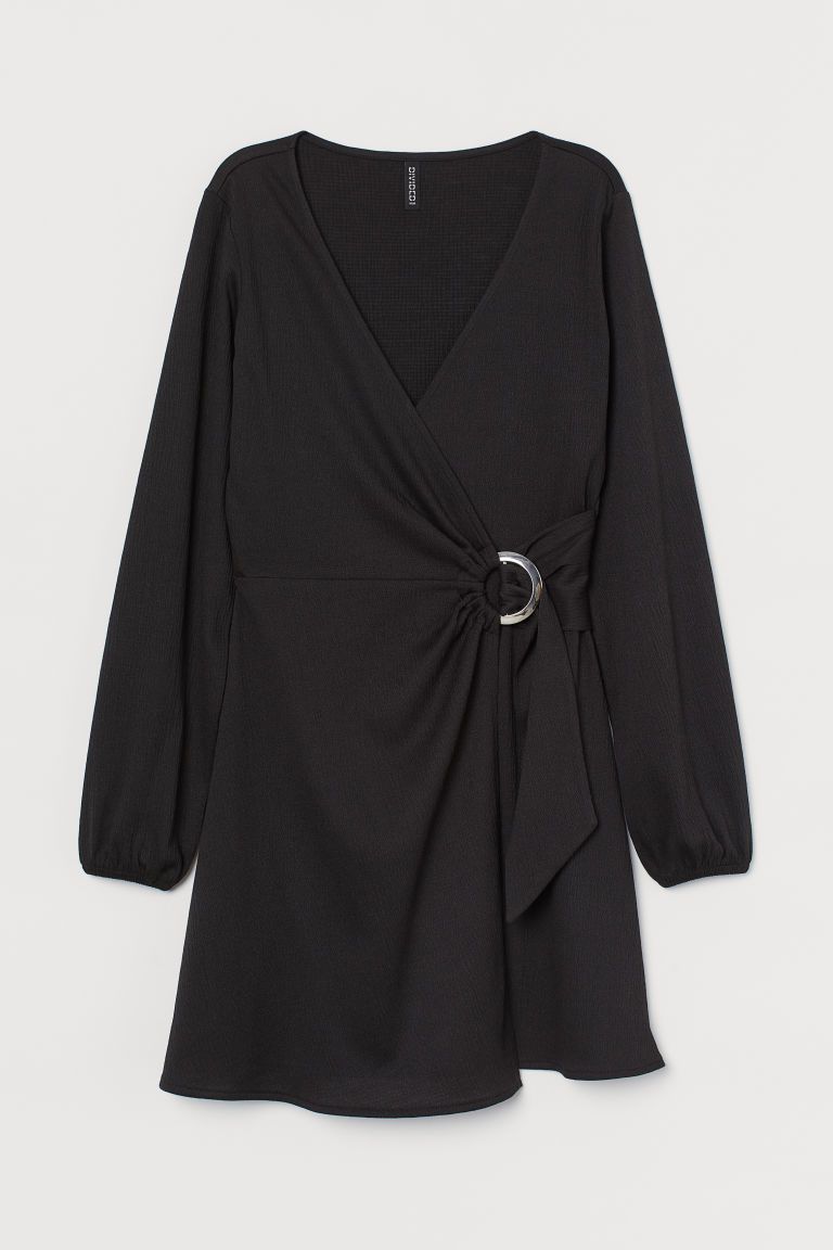H & M - Robe portefeuille froissée - Noir | H&M (FR & ES & IT)