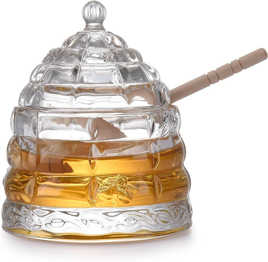 Whole Housewares Honey Dispenser No Drip - Maple Syrup Dispenser Glass - Beautiful Honey Comb Sha... | Amazon (US)
