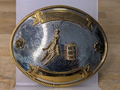 HUGE Barrel Racing German Silver Blank Trophy Award Vtg. Tony Lama Belt Buckle | eBay US