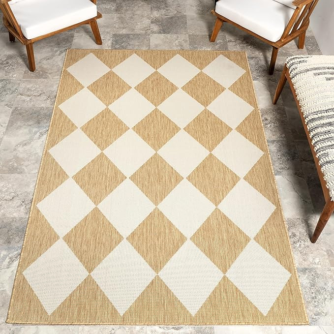 Nuloom Outdoor Performance Collection Sabina Tan/Ivory, 8' x 10', Soft, High Traffic, Stain Resis... | Amazon (US)