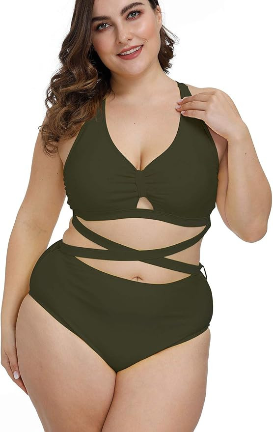 Kisscynest Women's Plus Size Swimwear 2 Piece High Waisted Swimsuit Bathing Suit | Amazon (US)