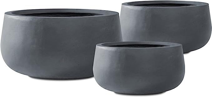 Kante 19.6", 15.7", and 11.8" W Round Charcoal Finish Concrete Elegant Planters (Set of 3), Outdo... | Amazon (US)