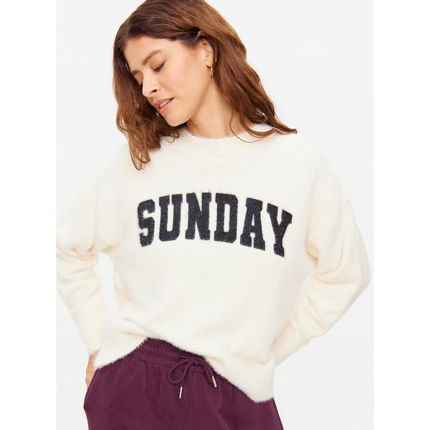 Cream Sunday Slogan Eyelash Knit Jumper  XL | Tu Clothing
