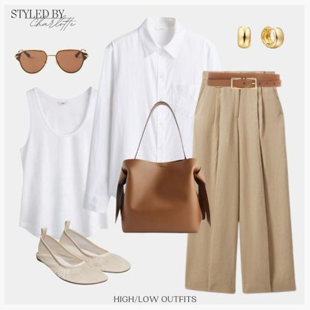 High/low dressing, linen shirt, tailored trousers, camel trousers, tan bag, tote bag, gold hoops, neutral outfit 

#LTKstyletip #LTKSeasonal #LTKeurope