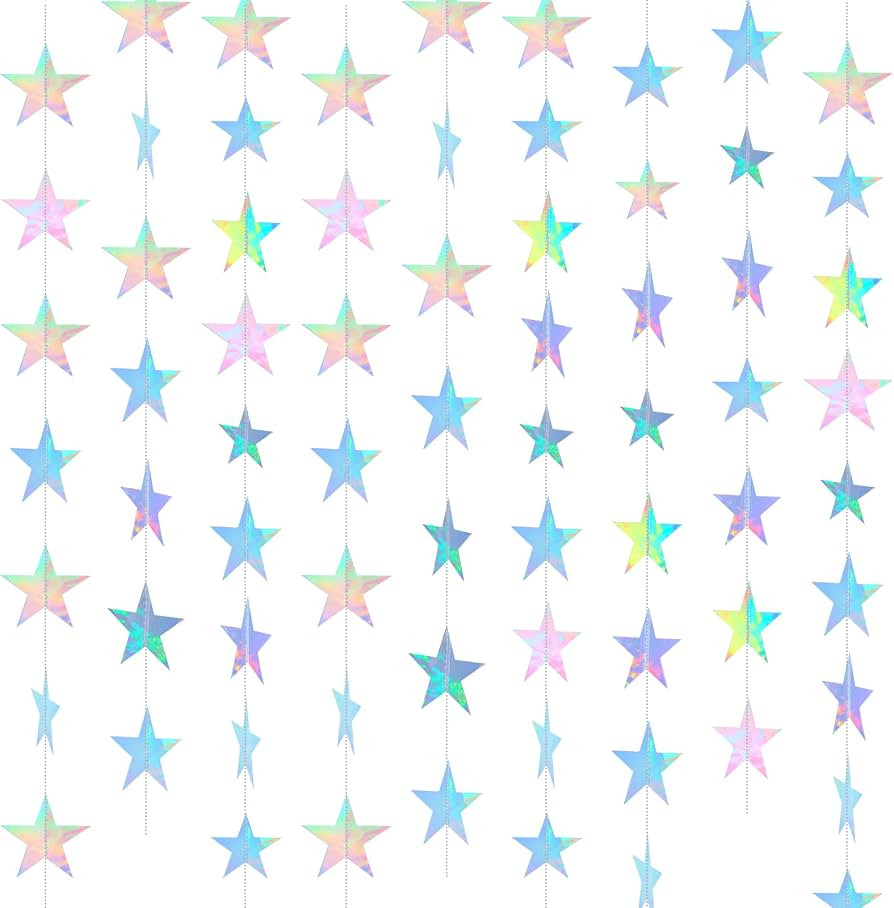 Spakon Iridescent 65 Feet Glitter Star Shaped Paper Garland Banner | Amazon (US)