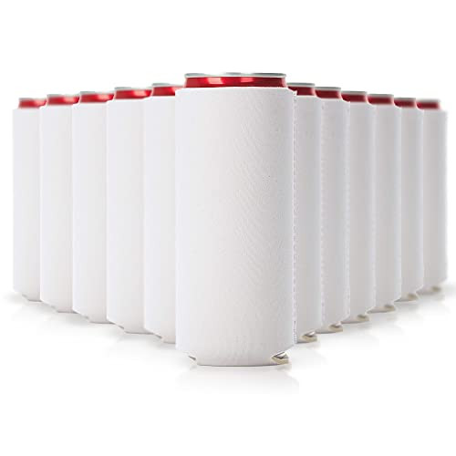 Slim Can Cooler Sleeves 12 Pack - Blank Skinny Can Cooler 12oz Foldable - Neoprene Can Cooler - Slim Can Insulator, Slim Beverage Cooler for Beer & Soda - Sublimation Can Cooler (White) | Amazon (US)