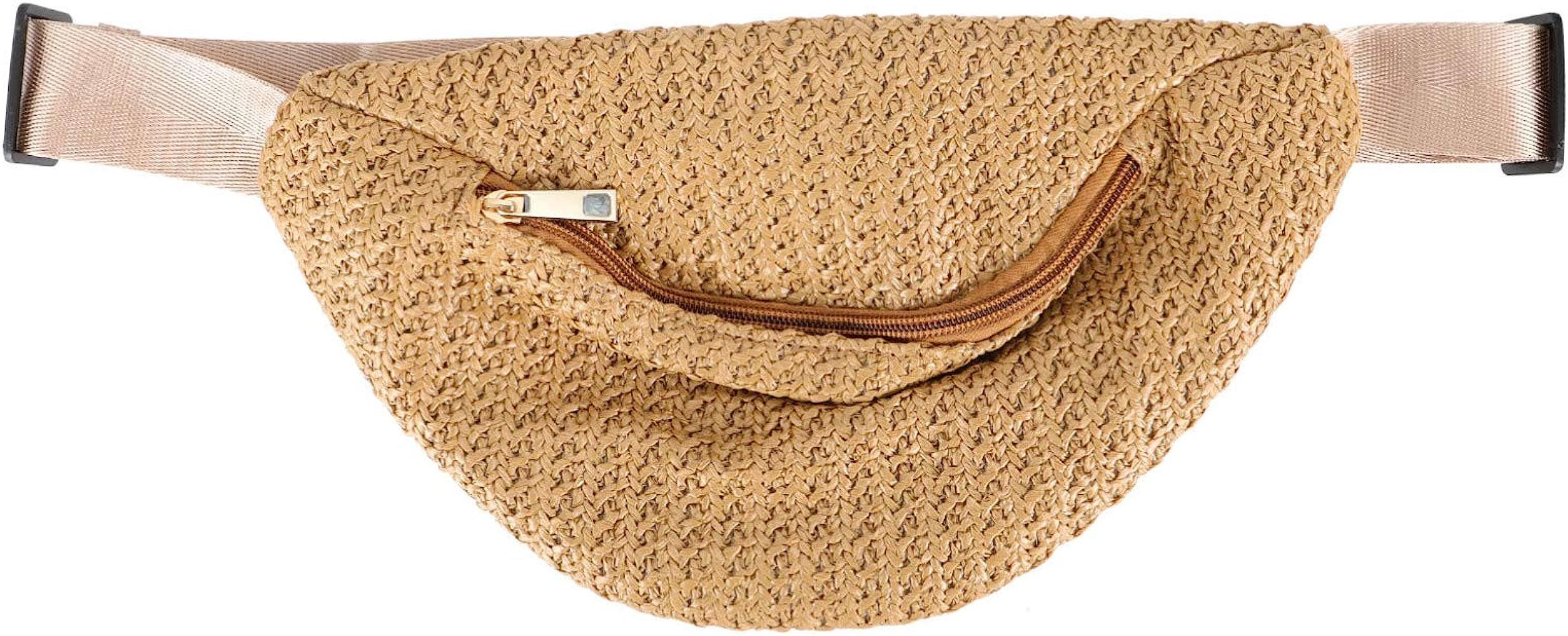 Straw Crossbody Sling Bag for Women Straw Fanny Packs Straw Chest Belt Bum Bag Sling Purse Should... | Amazon (US)