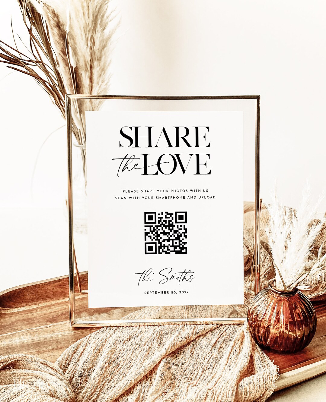 Wedding QR Code Sign Template, Share the Love QR Code Sign, Modern Wedding Reception Table Sign, ... | Etsy (US)
