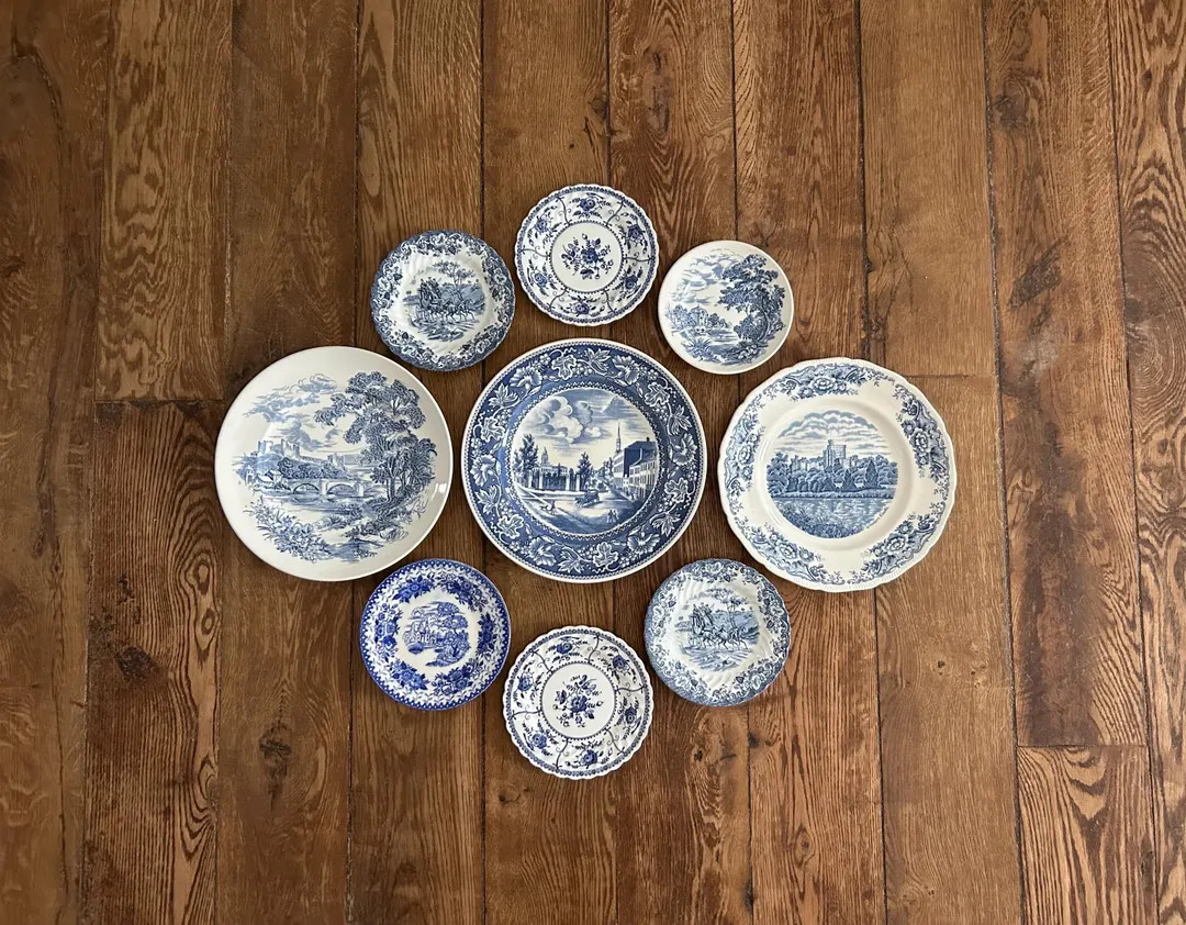 Beautiful Set of 9 Mismatched Blue Vintage and Antique Plates,instant Plate Wall,elegant All Seas... | Etsy (US)