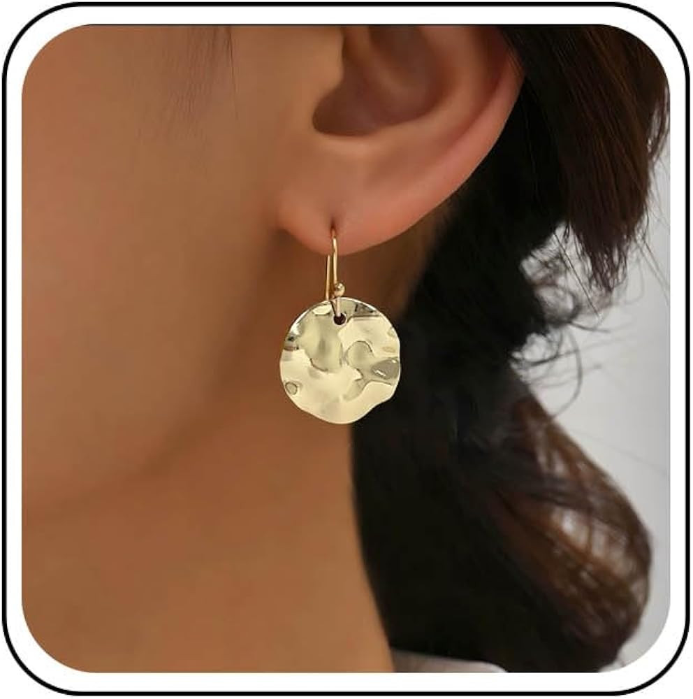 Vintage Hammered Disc Dangle Earrings Gold Disc Coin Earrings Hammered Coin Circle Drop Earring G... | Amazon (US)