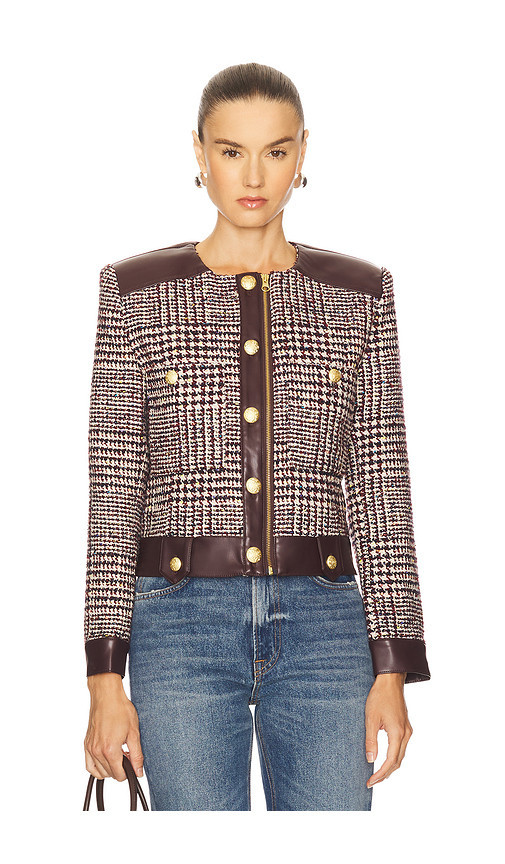 Central Park West Billie Houndstooth Jacket in Burgundy. Size M. Also in L, S. | Revolve Clothing (Global)