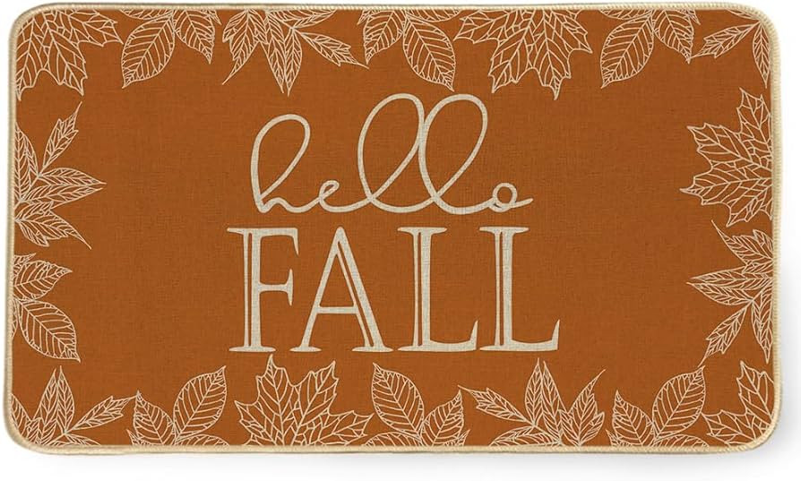 Hello Fall Front Door Mat Rug Outside Entrance Home, Seasonal Autumn Plant Decoration Indoor Door... | Amazon (US)