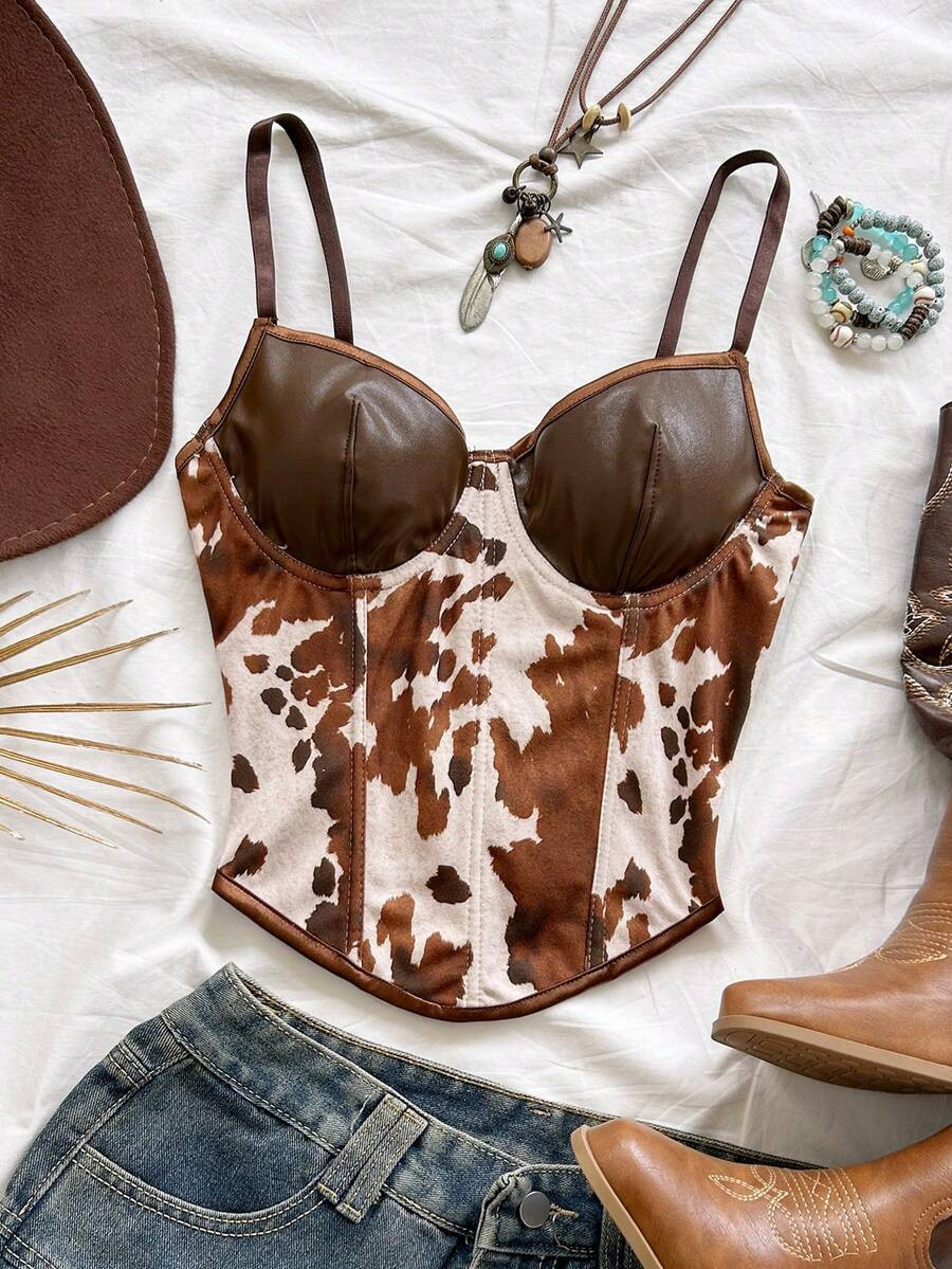 Soleia Women's Casual Bohemian Style Versatile Date/Travel Camisole Top, Spring/Summer Cow Print ... | SHEIN