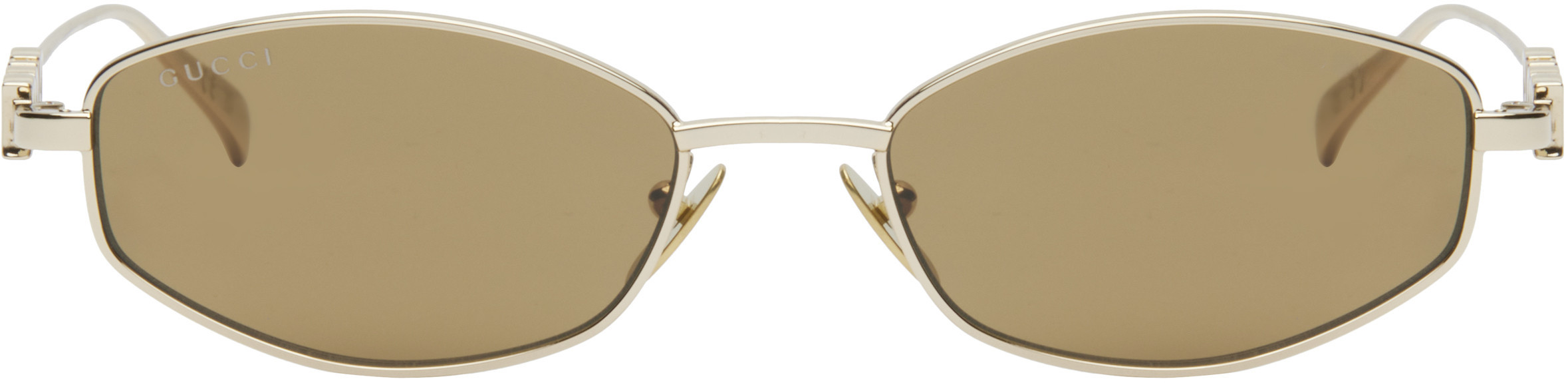 Gucci Gold Oval Frame Sunglasses | SSENSE