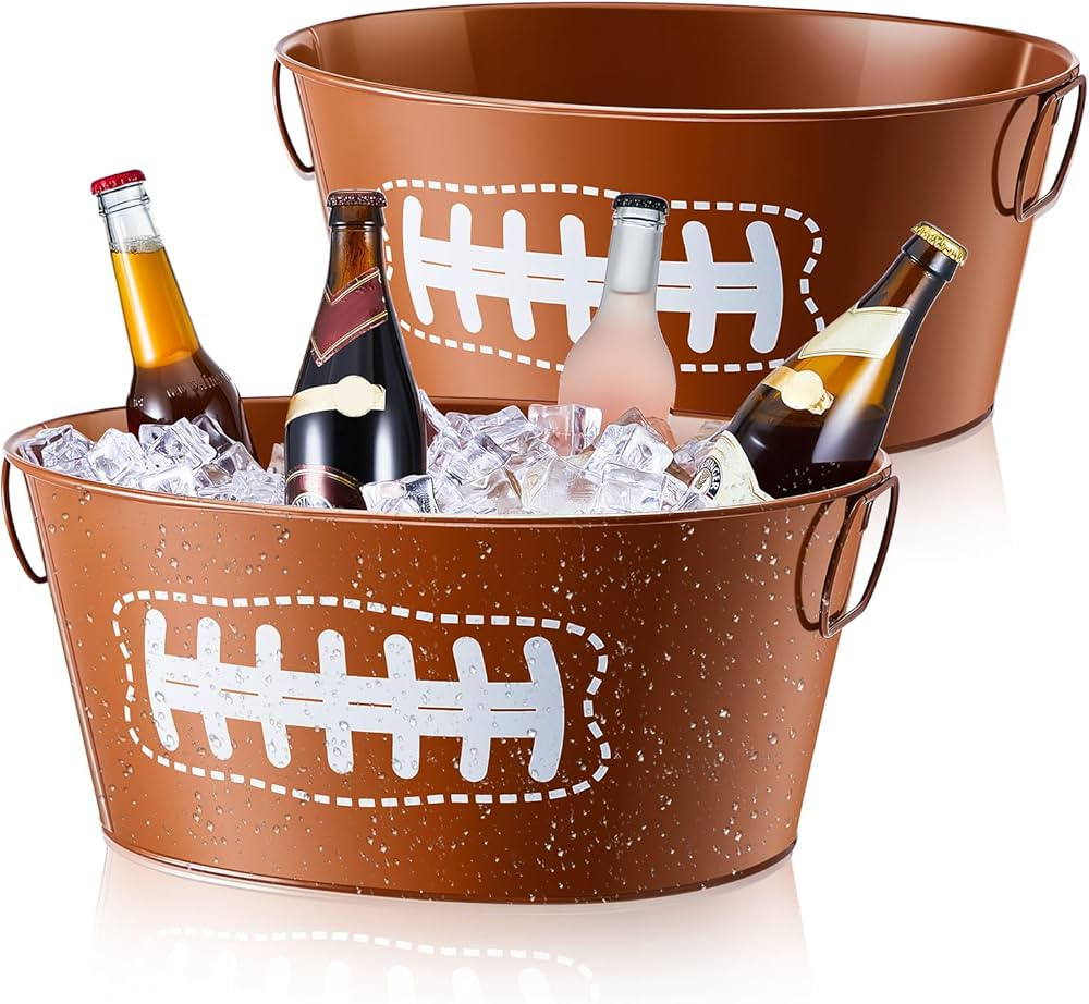 Ctosree 2 Pcs 4 Gallon Football Galvanized Metal Ice Buckets Beverage Tubs Football Party Large D... | Amazon (US)