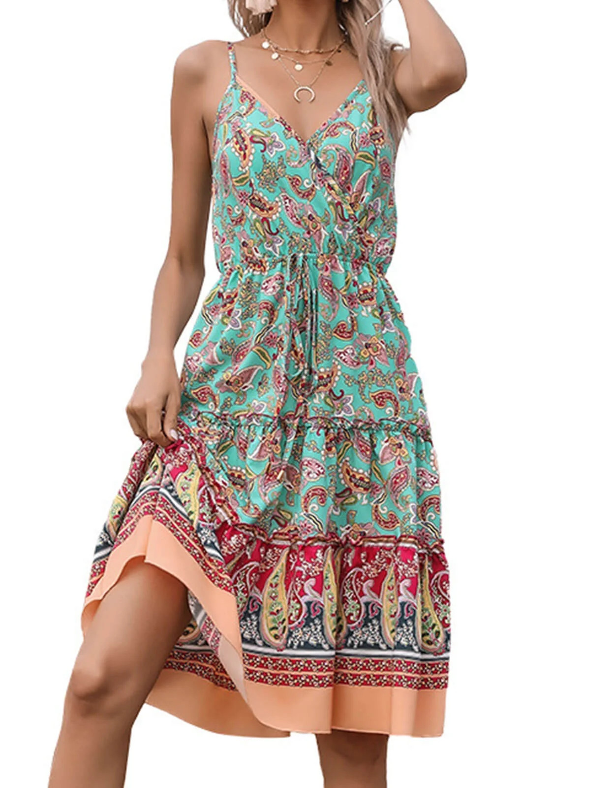 Shermie Summer Dress for Women Sleeveless V-Neck Sexy Dresses Boho Vintage Print Beach Sundresses | Walmart (US)