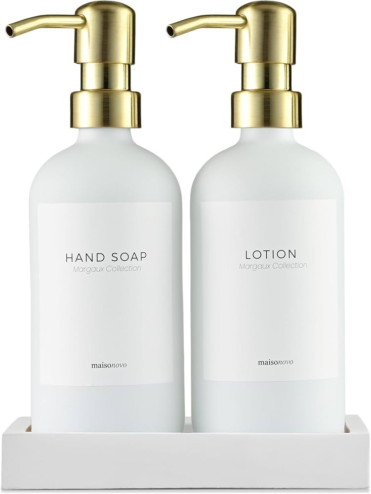 MaisoNovo Soap and Lotion Dispenser Set | 16.9 fl oz White Bottles Gold Pumps Set of 2 | Amazon (US)