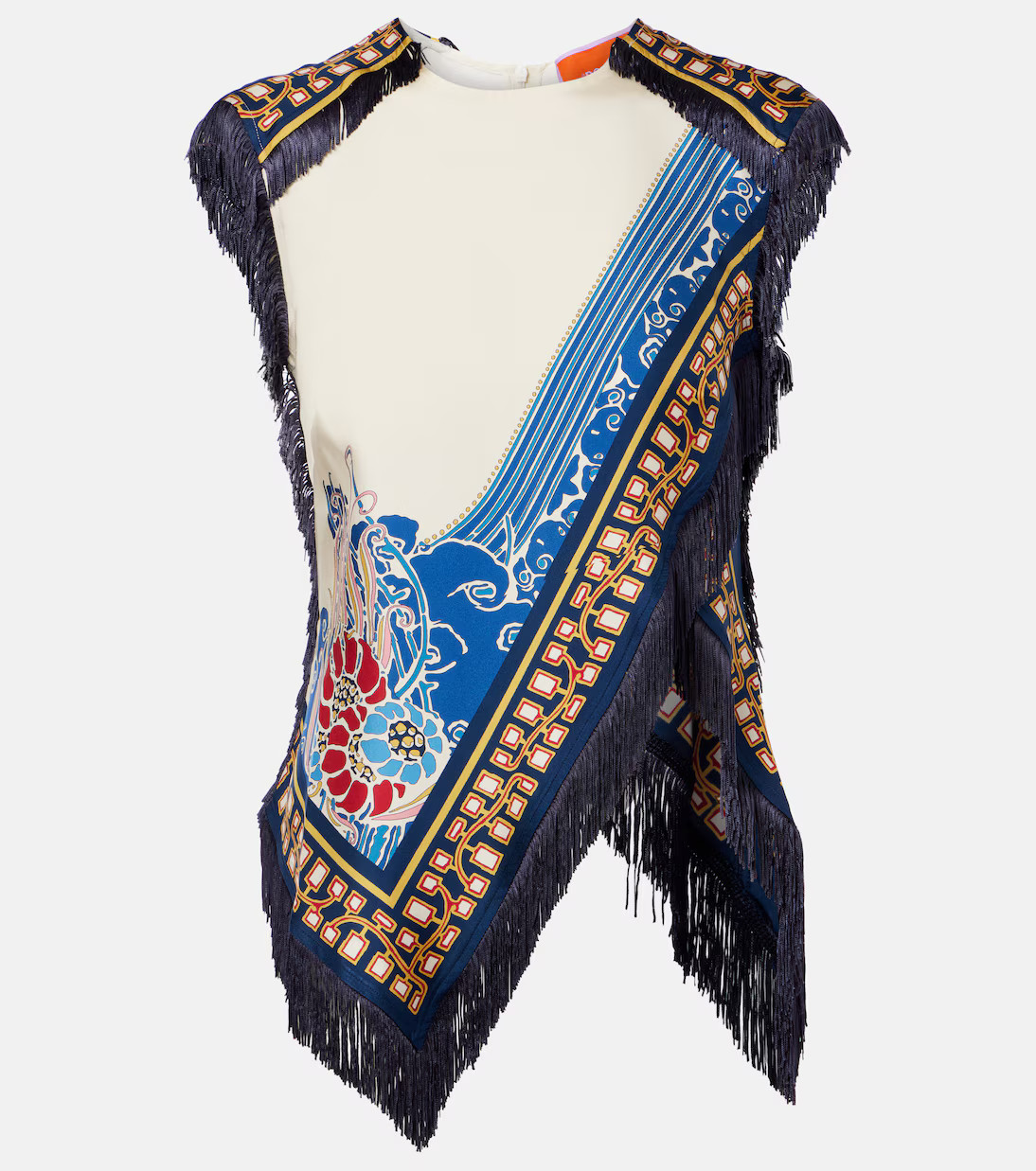 Fringed printed silk satin top | Mytheresa (US/CA)