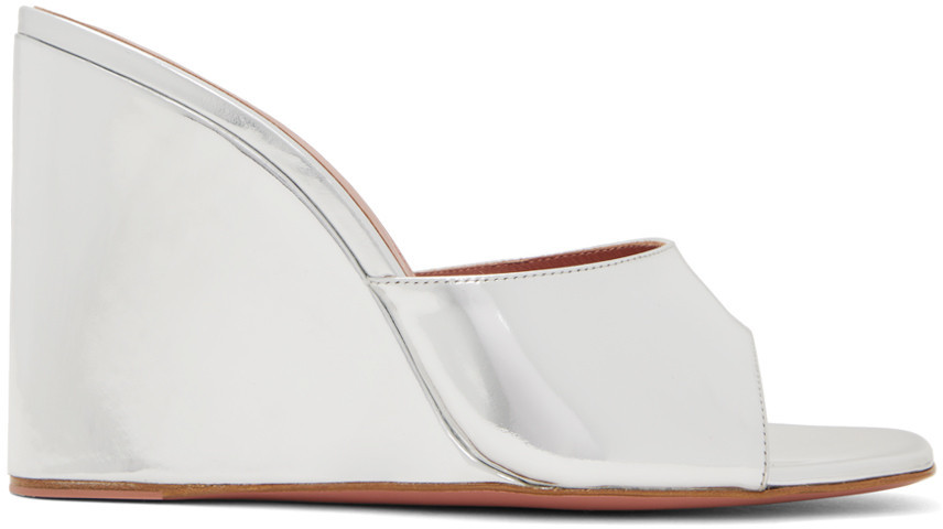 Amina Muaddi Silver Lupita Wedge Heeled Sandals | SSENSE