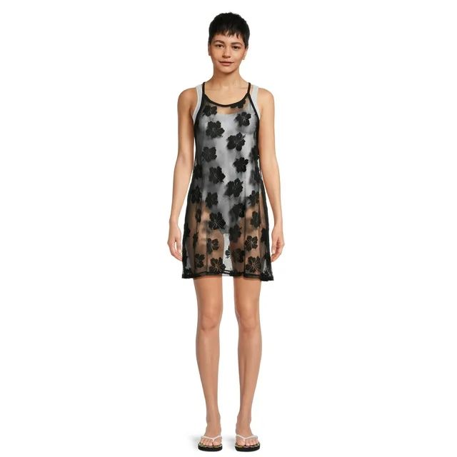 No Boundaries Juniors’ Floral Mesh Coverup Dress, Sizes XS-XL | Walmart (US)