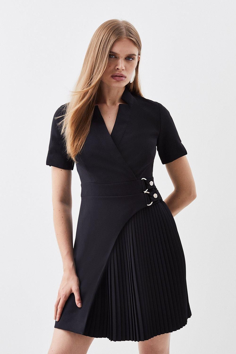 Tailored Military Pleat Notch Neck Wrap Mini Dress | Karen Millen UK + IE + DE + NL