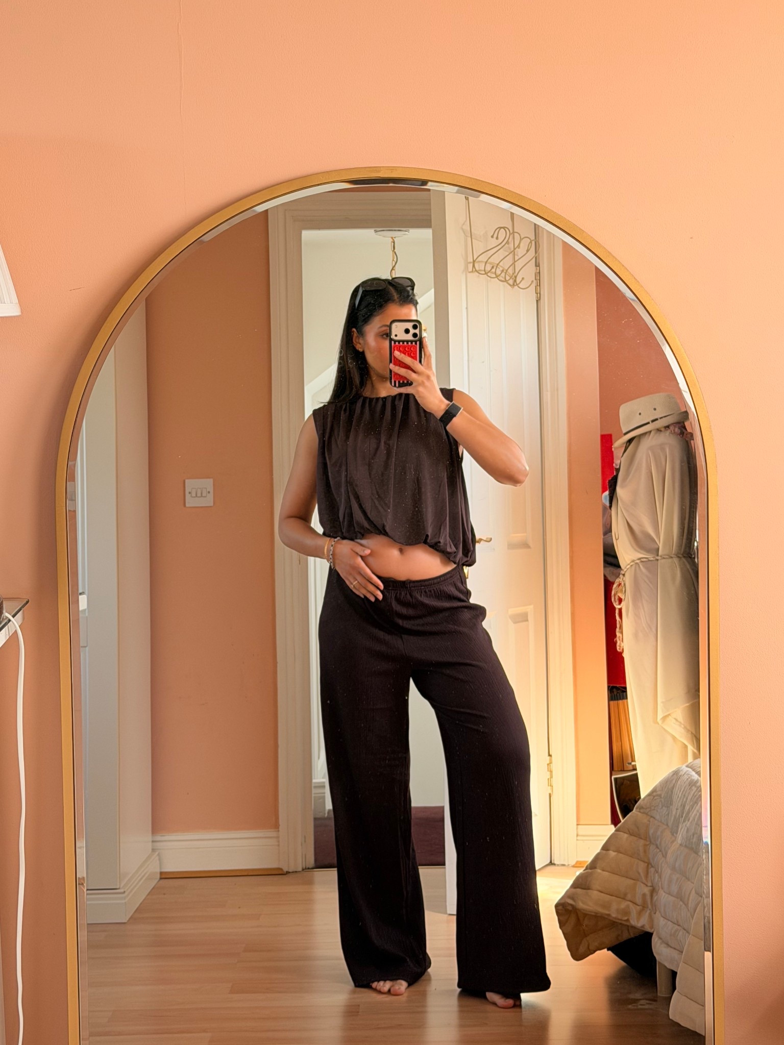 All brown outfit for the bump 
Size up for the pants and top so wearing an S 

#LTKspring #LTKmaternity #LTKuk