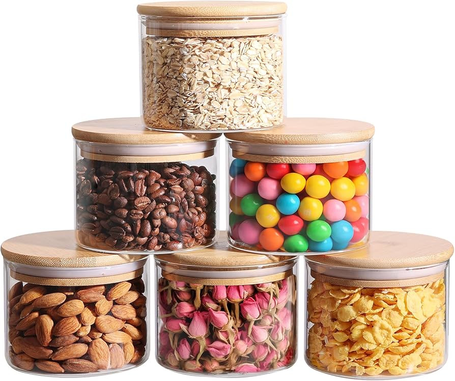 ComSaf 15oz Glass Food Storage Jars Set of 6, Clear Glass Storage Containers with Lids, Pantry Or... | Amazon (US)