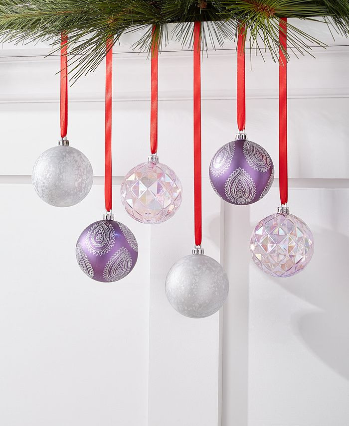 Holiday Lane Royal Holiday Set of 6 Shatterproof Silver-Tone, Purple & Iridescent Decorated Ball ... | Macys (US)