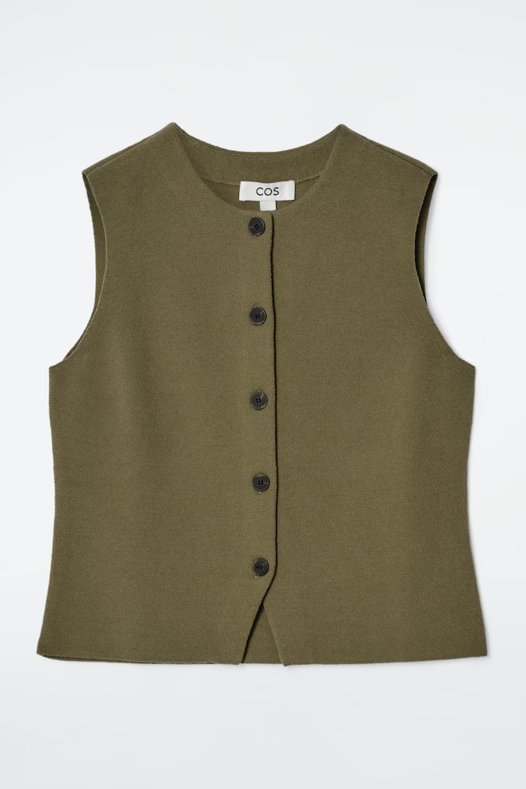 KNITTED COTTON WAISTCOAT - GREEN | COS UK