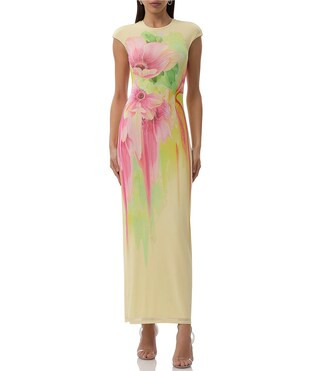 AFRM Cody Floral Print Crew Neck Cap Sleeve Mesh Maxi Dress | Dillard's | Dillard's
