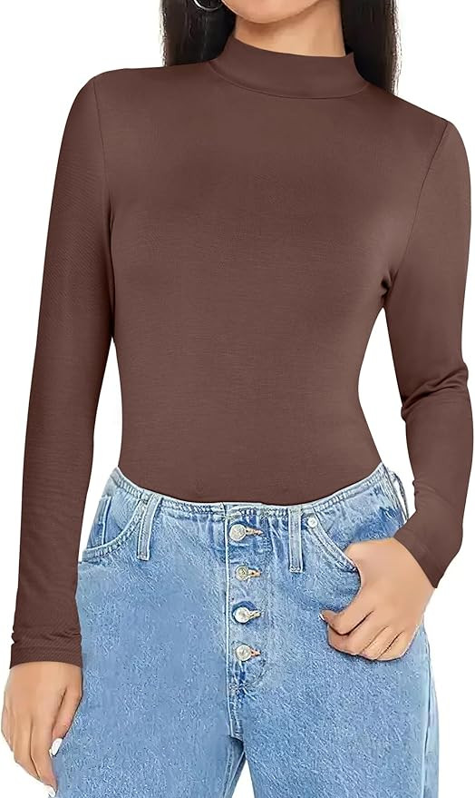 ANRABESS Womens Long Sleeve Mock Neck Tops Slim Fitted Basic Layer Office Work Shirts 2025 Fall O... | Amazon (US)