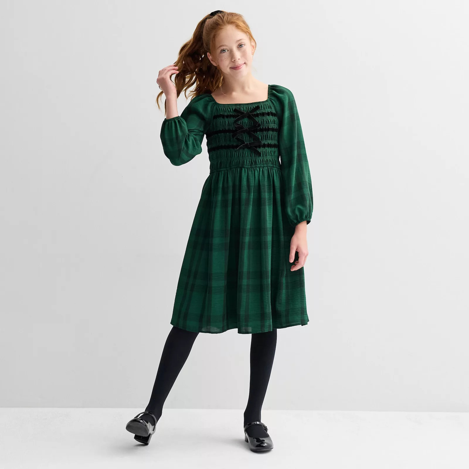 Girls 7-16 Trixxi Plaid Midi Dress with Trend Bow Detail & Scrunchie | Kohl's