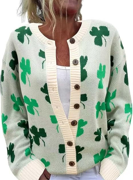 Women's Funny Fall Winter Animal Floral Christmas Tree Long Sleeve Button Knit Cardigan Sweater | Amazon (US)