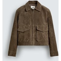 Zara - Boxy Fit Leather Suede Jacket - Brown - S - Man | Zara UK