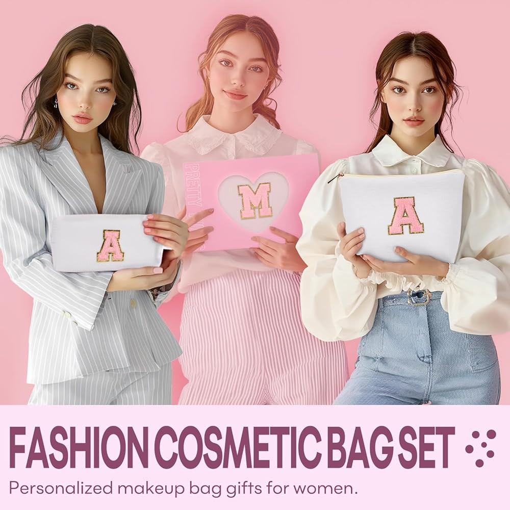 2 PCS Initial Makeup Bags for Women: Cosmetic Bag for Travel Toiletry - Birthday Gifts for 11 12 ... | Amazon (US)