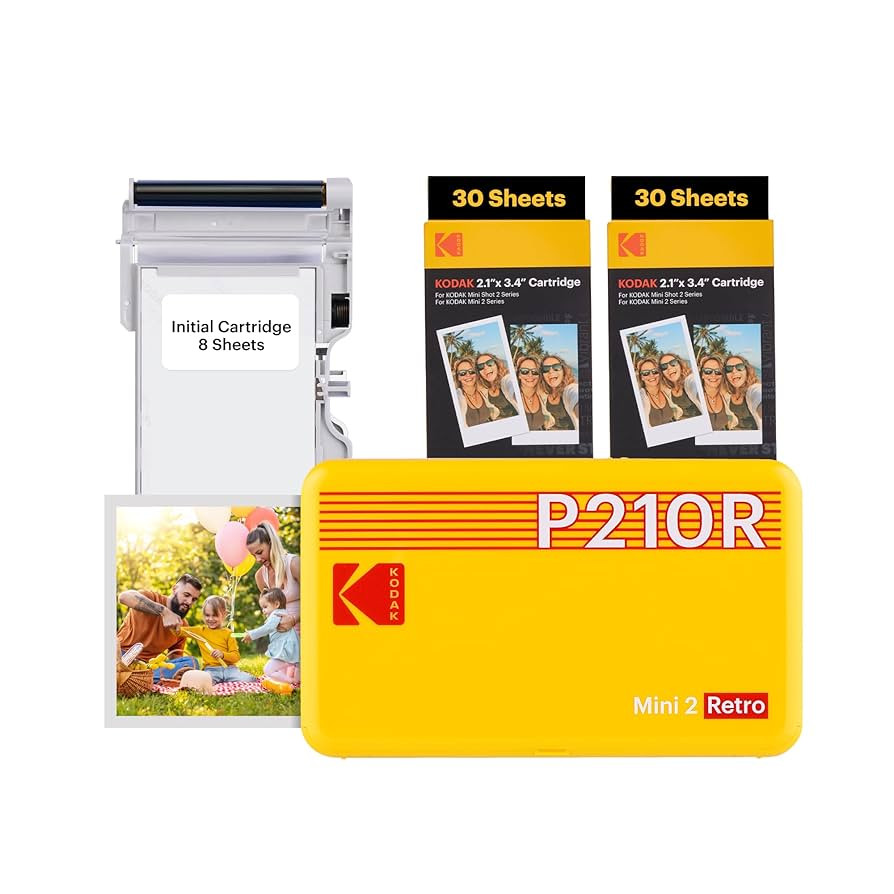 KODAK Mini 2 Retro 4PASS Portable Photo Printer (2.1x3.4 inches) Initial 8 Sheets + 60 Sheets Bun... | Amazon (US)