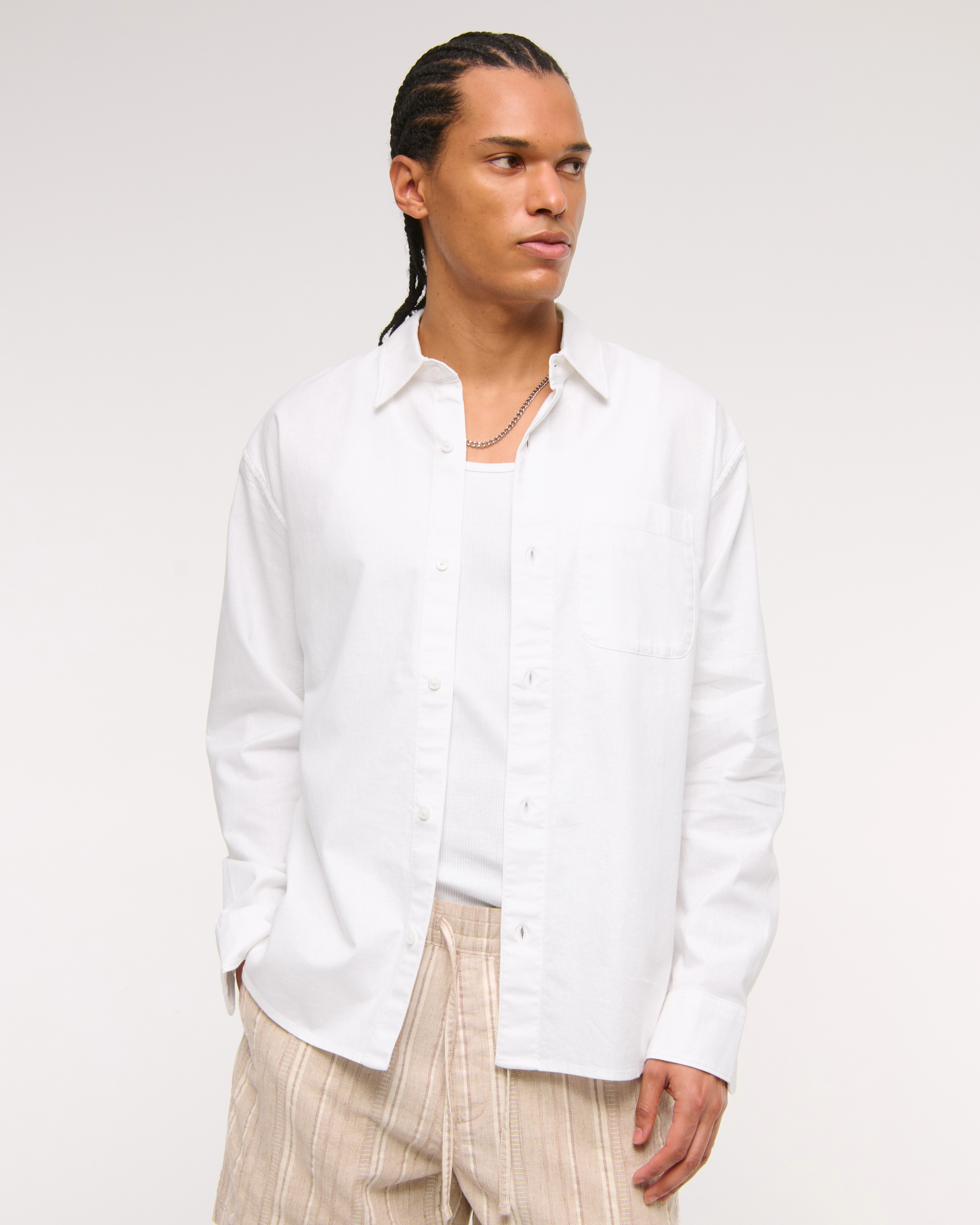 Summer Linen-Blend Button-Up Shirt | Abercrombie & Fitch (US)
