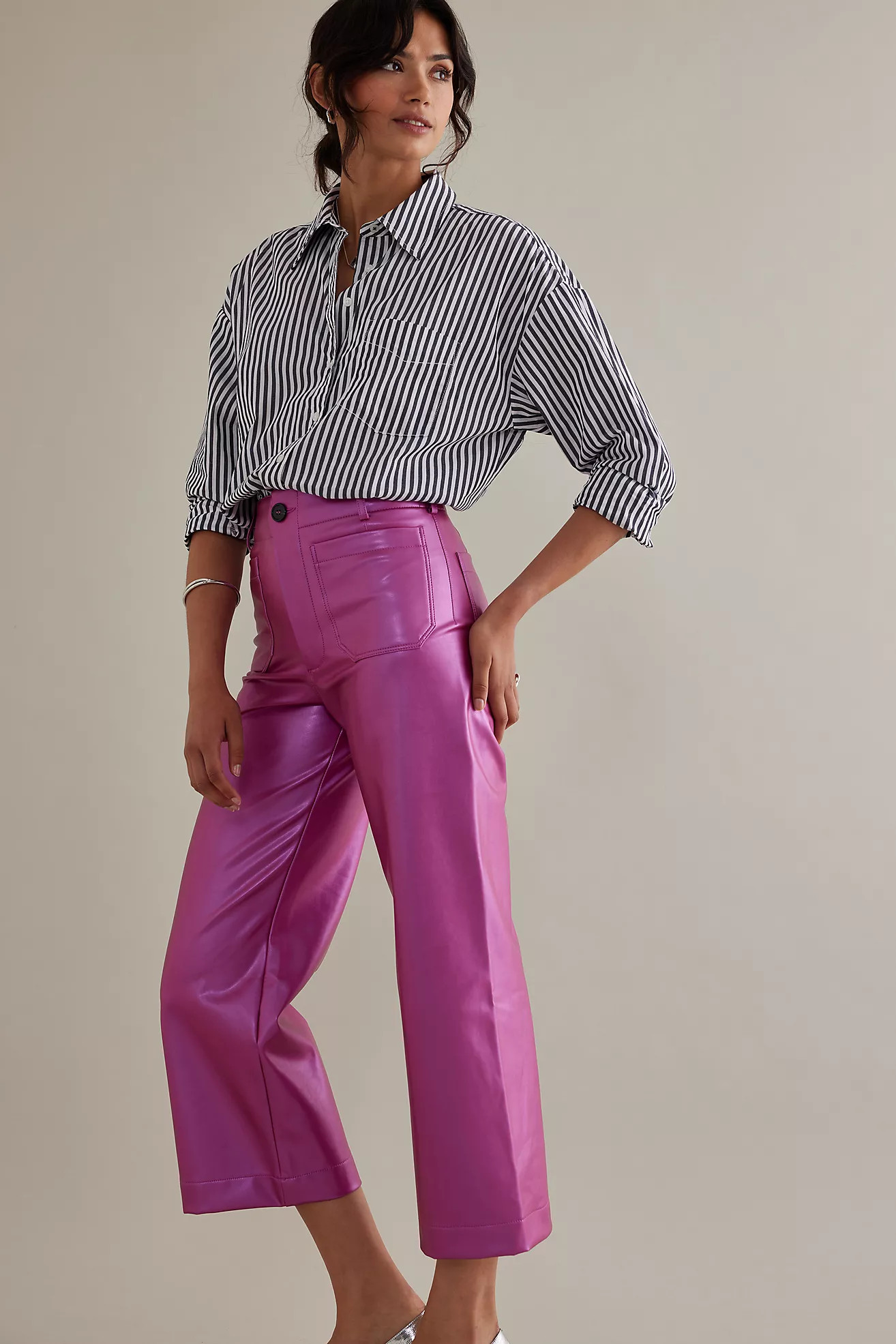 The Colette Cropped Wide-Leg Faux Leather Pants by Maeve | Anthropologie (US)