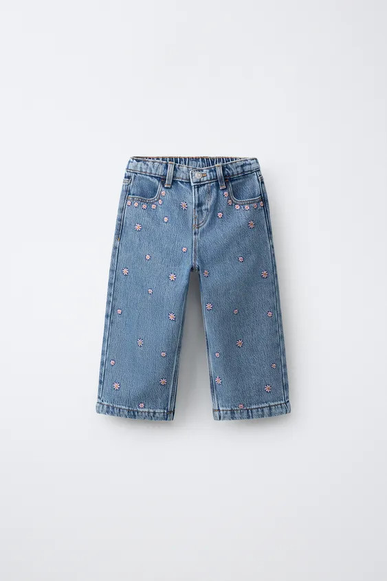 EMBROIDERED FLORAL CULOTTE JEANS | Zara US