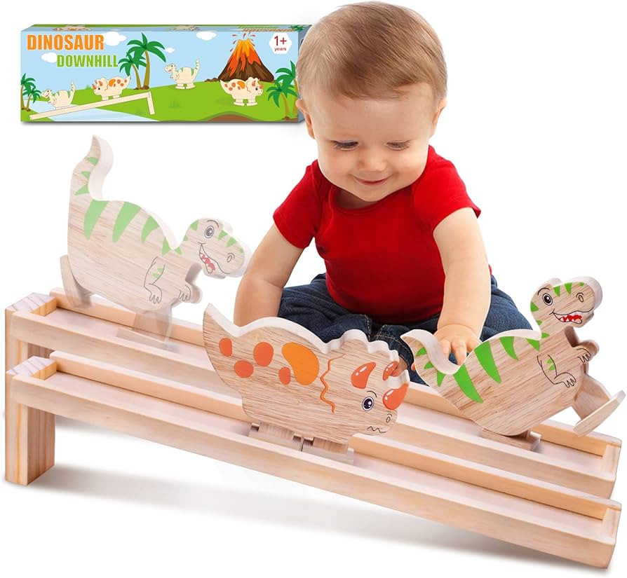 Kaodezhu Wooden Ramp Dinosaur Toys 2 Pack - Large Walking Dinosaur Toys for 2 Year Old Boys Girls... | Amazon (US)
